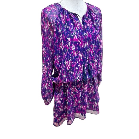 Joie long sleeve silk mini dress sheer Purple/Pink/navy dress tassel tie small - Picture 3 of 11